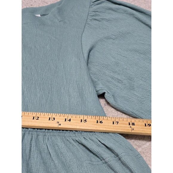 Aemi Co Womens Blue Long Sleeve Romper Ruffled‎ Waist Keyhole Back Size S NWT - Picture 11 of 13